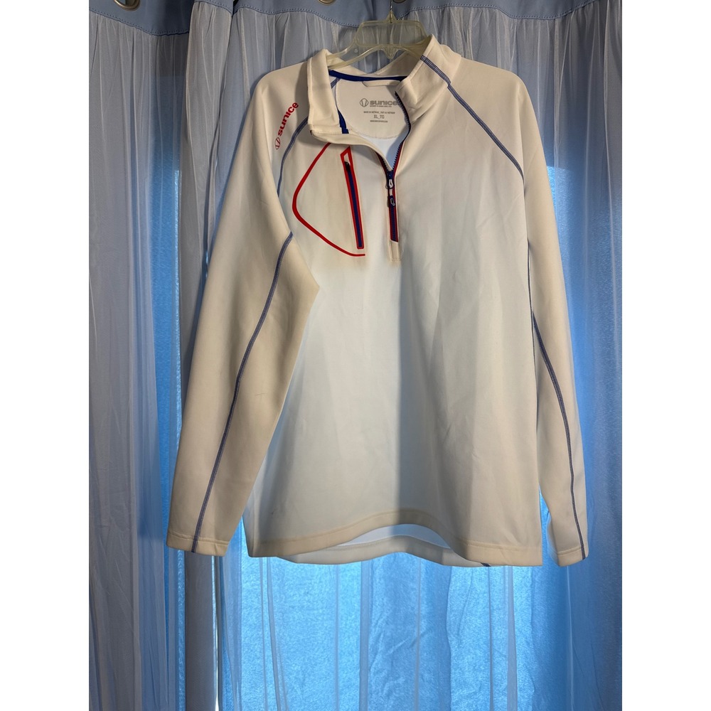 Sunice Pullover Mens XL S77000 White‎ Quarter Zip Chest Pocket Activewear